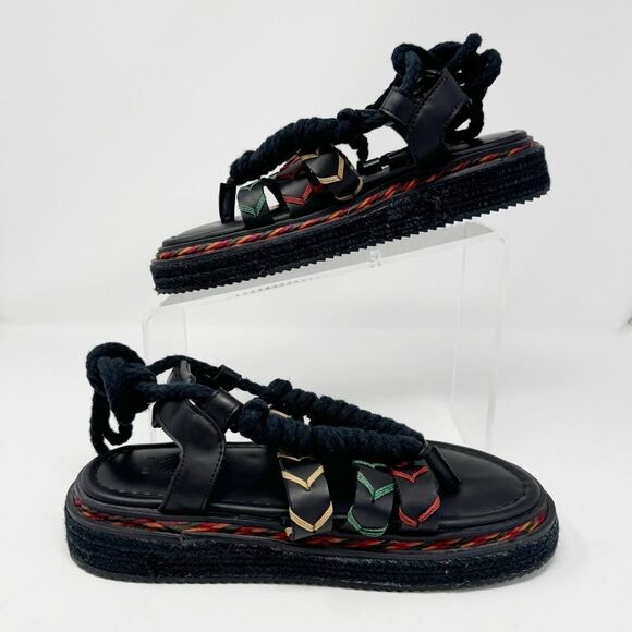 FARM RIO | Black Rope Strappy Flatform Sandals Made in Brazil Women’s Size US 8 - Picture 13 of 13